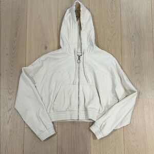 Hollister Cream Lightweight Hooded Crop Zip-Up Jacket Size Small